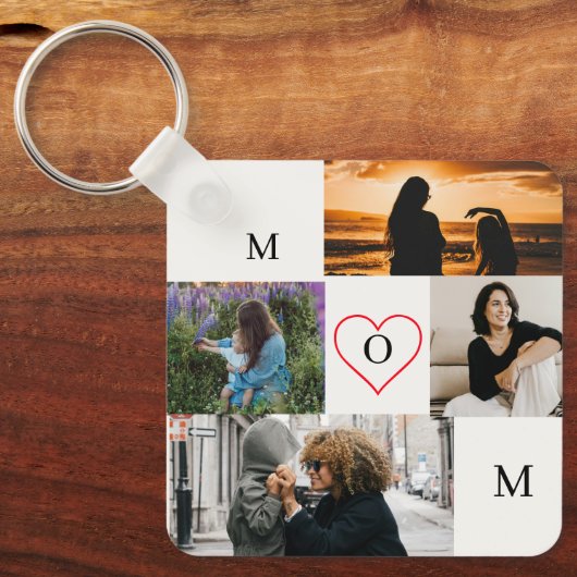 Personalized 4-Photo Collage Mom Monogram キーホルダー (正面)