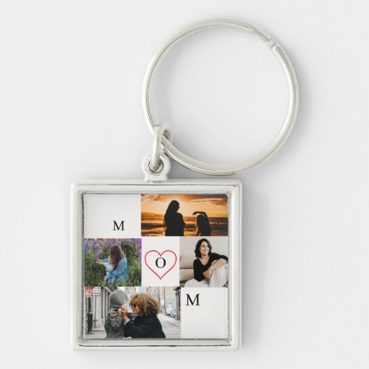 Personalized 4-Photo Collage Mom Monogram キーホルダー (正面)