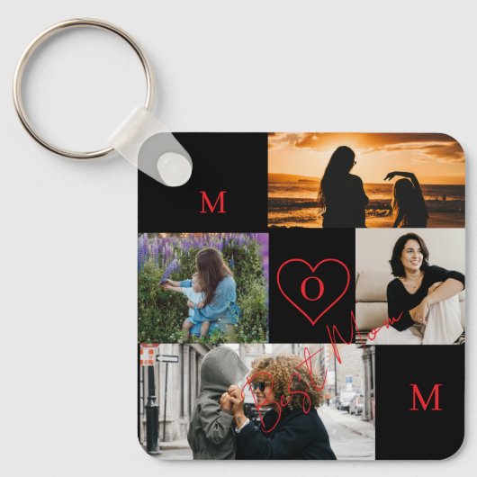 Personalized 4-Photo Collage Mom Monogram キーホルダー (正面)