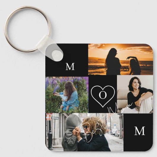 Personalized 4-Photo Collage Mom Monogram キーホルダー (正面)