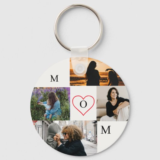 Personalized 4-Photo Collage Mom Monogram キーホルダー (正面)