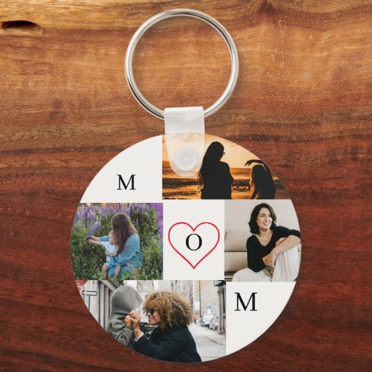 Personalized 4-Photo Collage Mom Monogram キーホルダー (正面)