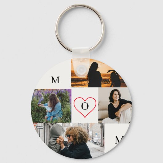 Personalized 4-Photo Collage Mom Monogram キーホルダー (裏面)