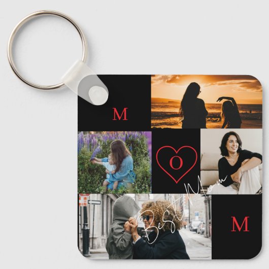 Personalized 4-Photo Collage Mom Monogram キーホルダー (正面)