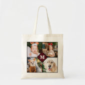 Personalized 4 Photo Red Buffalo Plaid Monogram    トートバッグ (正面)