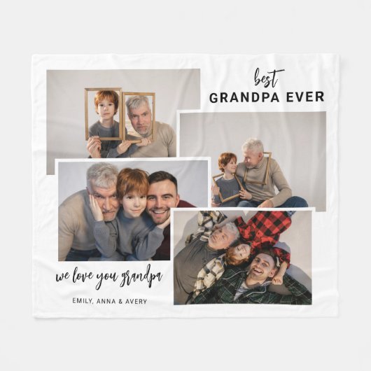 Personalized 4 Tile Photo Grandpa Fleece Blanket フリースブランケット (正面(横))