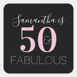 Personalized 50 and fabulous Black Pink Birthday スクエアシール