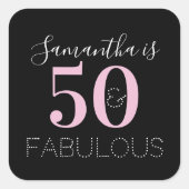 Personalized 50 and fabulous Black Pink Birthday スクエアシール (正面)