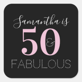 Personalized 50 and fabulous Black Pink Birthday スクエアシール