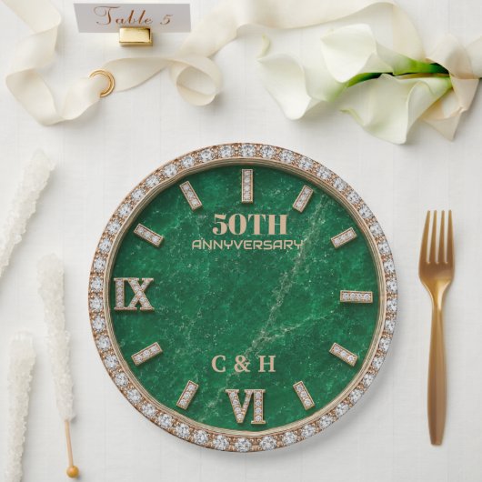 Personalized 50th Anniversary Emerald Marble ペーパープレート (ウェディング)