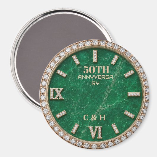 Personalized 50th Anniversary Emerald Marble  マグネット (正面/裏面)