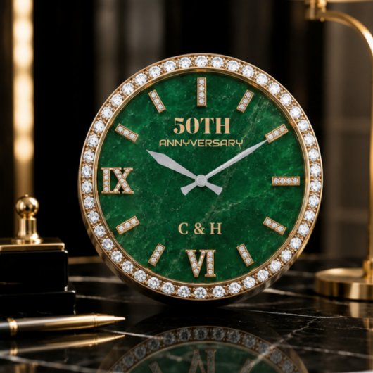 Personalized 50th Anniversary Emerald Marble ラージ壁時計