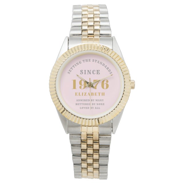 Personalized 50th Birthday 1976 Pink Gold Woman's 腕時計 (正面)