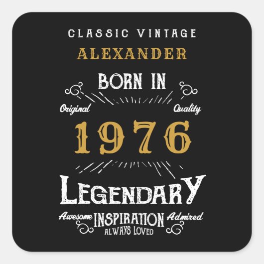 Personalized 50th Birthday Add Name 1976 Legend スクエアシール (正面)