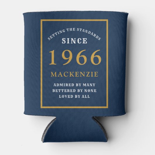 Personalized 60th Birthday 1966 Elegant Blue Gold 缶クーラー (正面)