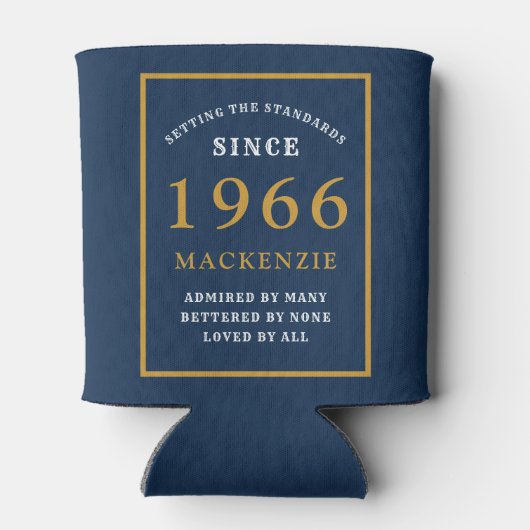 Personalized 60th Birthday 1966 Elegant Blue Gold 缶クーラー (裏面)