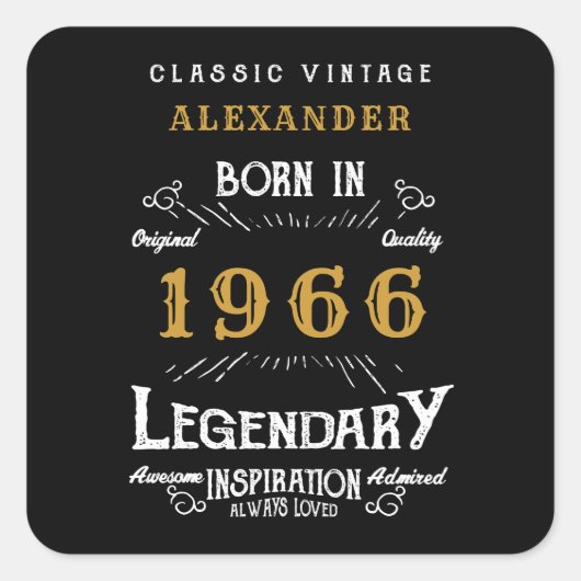Personalized 60th Birthday Add Name 1966 Legend スクエアシール (正面)