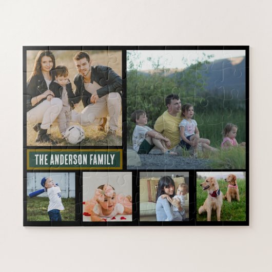 Personalized 6‑Photo Family Name - Gift  ジグソーパズル (横)