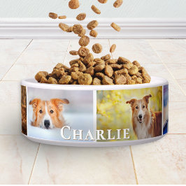 Personalized 6 Photo Pet Name Collage Ceramic Dog ボウル