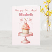 Personalized 6th Birthday Cupcake Card カード (黄色い花)