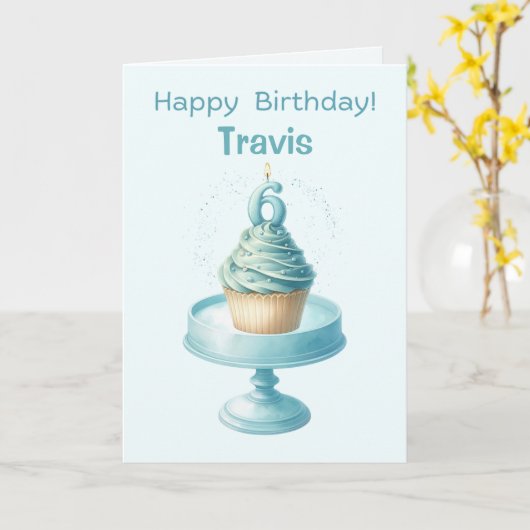 Personalized 6th Birthday Cupcake Card カード (黄色い花)