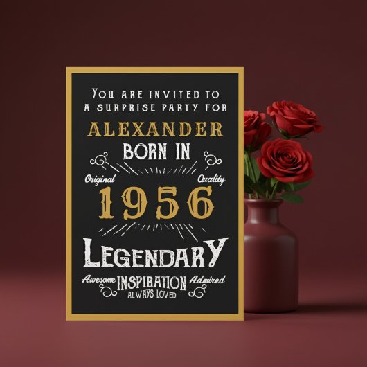 Personalized 70th Birthday 1956 Black Gold Legend 招待状