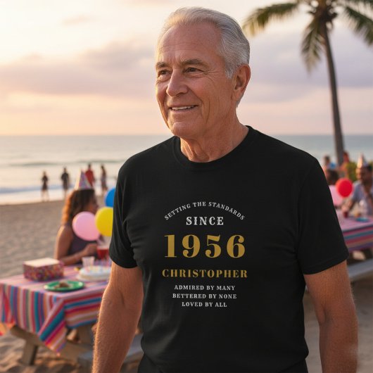 Personalized 70th Birthday 1956 Name Black Gold Tシャツ