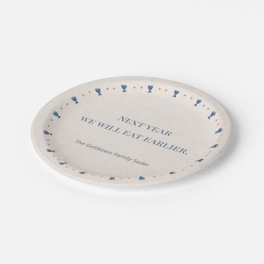 Personalized 7" Fun Passover Seder Appetizer Plate ペーパープレート (アングル)