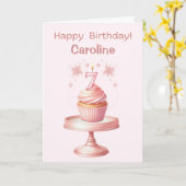 Personalized 7th Birthday Cupcake Card カード (黄色い花)