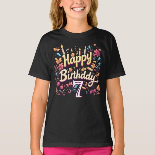 Personalized 7th Birthday Girl T-Shirt Tシャツ (正面)