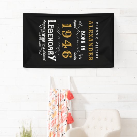Personalized 80th Birthday Born 1946 Retro Party 横断幕 (インサイチュ)