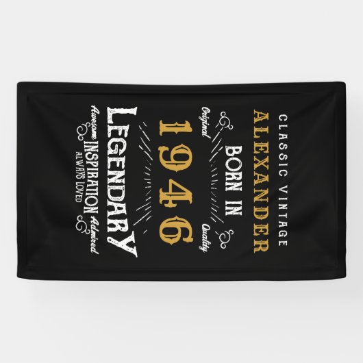 Personalized 80th Birthday Born 1946 Retro Party 横断幕 (横)