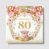 Personalized 80th Birthday Guest Book Boho Flowers ゲストブック (正面)