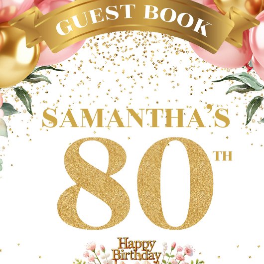 Personalized 80th Birthday Guest Book Boho Flowers ゲストブック
