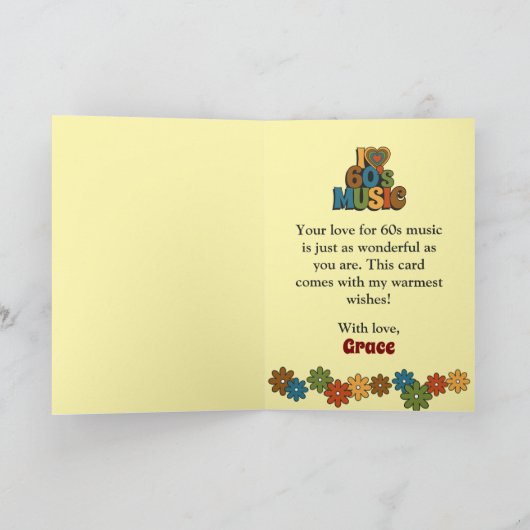 Personalized 80th Birthday Retro I Love 60s Music カード (内部)
