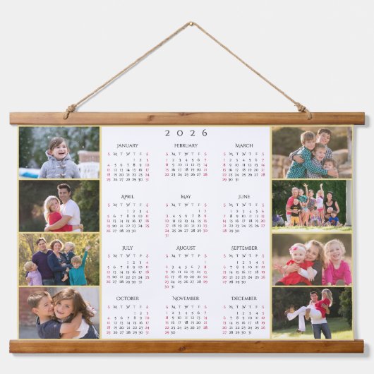 Personalized 8 Photo Collage 2026 Family Calendar 吊り下げ型タペストリー (正面)