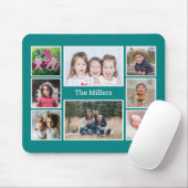Personalized 8 Photo collage Family Name Teal マウスパッド (マウス)