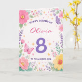 Personalized 8th Birthday Card for Girl | Floral カード (黄色い花)