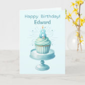 Personalized 8th Birthday Cupcake Card カード (黄色い花)