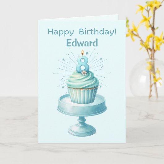 Personalized 8th Birthday Cupcake Card カード (黄色い花)