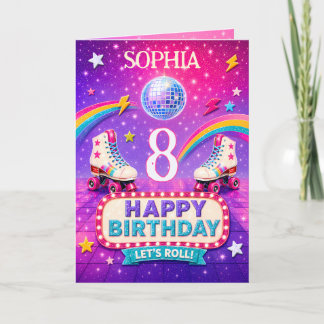 Personalized 8th Birthday Roller Disco Card Girl カード