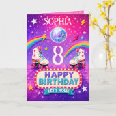 Personalized 8th Birthday Roller Disco Card Girl カード (黄色い花)