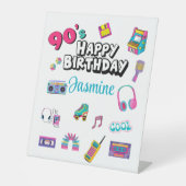 Personalized 90’s Themed Happy Birthday Table Sign 台座サイン (正面)