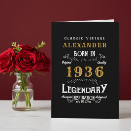 Personalized 90th Birthday Born 1936 Vintage Black カード