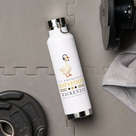 Personalized 911 Dispatcher Goose With Headset ウォーターボトル (ジム (回転後))