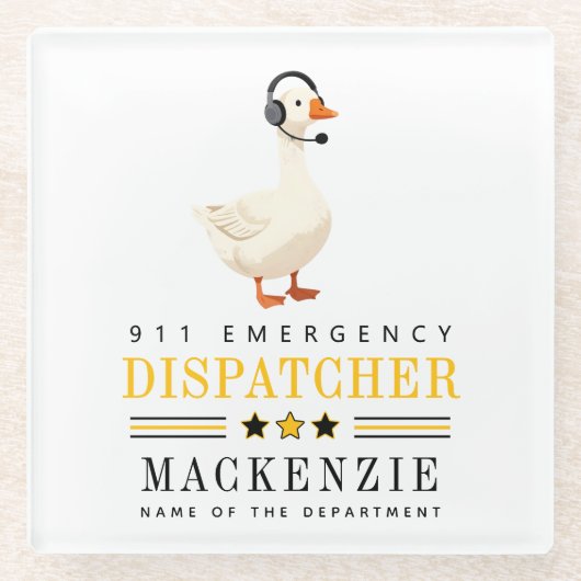 Personalized 911 Dispatcher Goose With Headset ガラスコースター (正面)