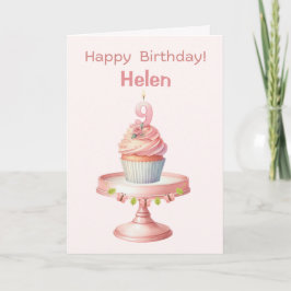 Personalized 9th Birthday Cupcake Card カード