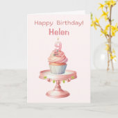 Personalized 9th Birthday Cupcake Card カード (黄色い花)
