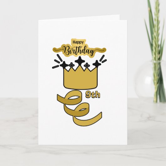  Personalized 9th Birthday King Crown Design カード (正面)