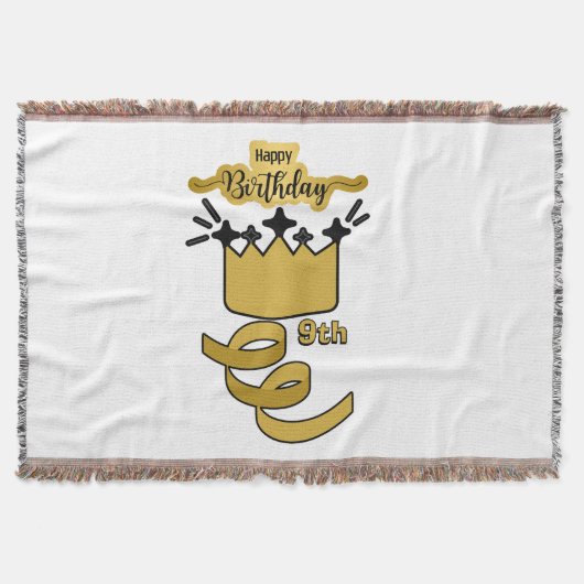  Personalized 9th Birthday King Crown Design スローブランケット (正面)